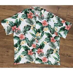 Bishop St. Apparel Hawaiian Shirt Mens 2XL Polo Floral Aloha Short Sleeve Rayon